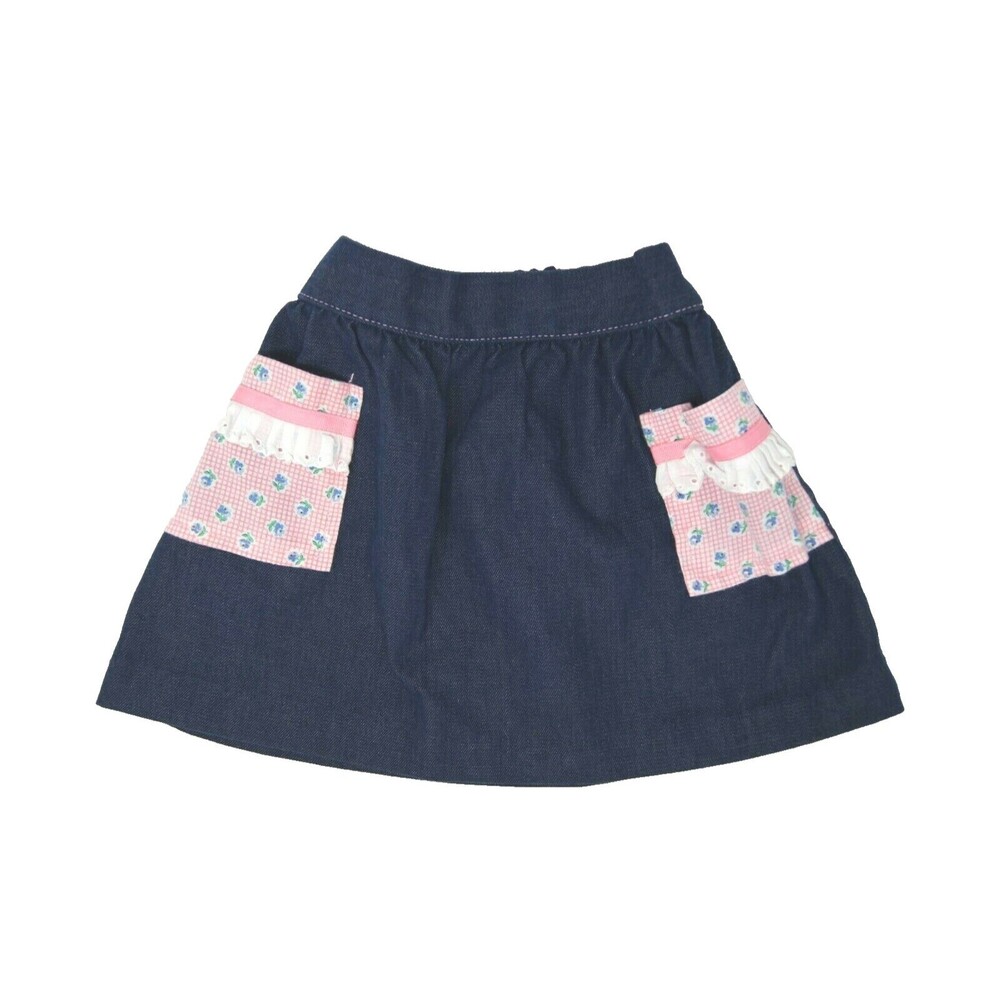 Vintage Health Tex 3T denim skirt pink floral gingham pockets